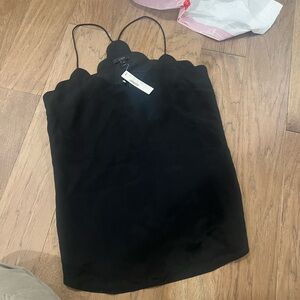 J. Crew Black Scalloped Top